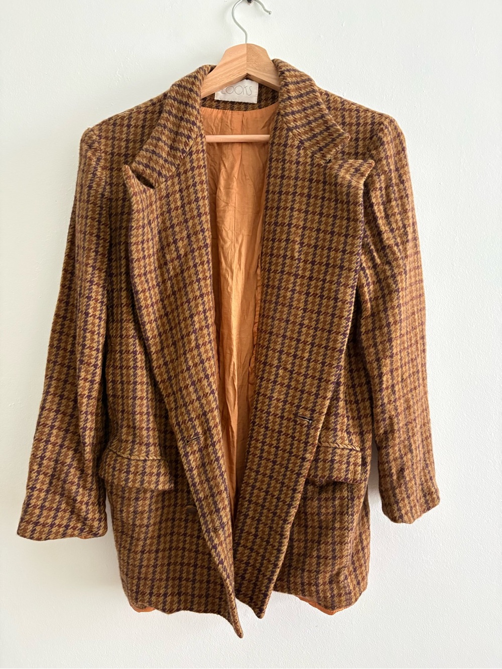 Vintage Wool Brown & Tan Houndstooth Blazer